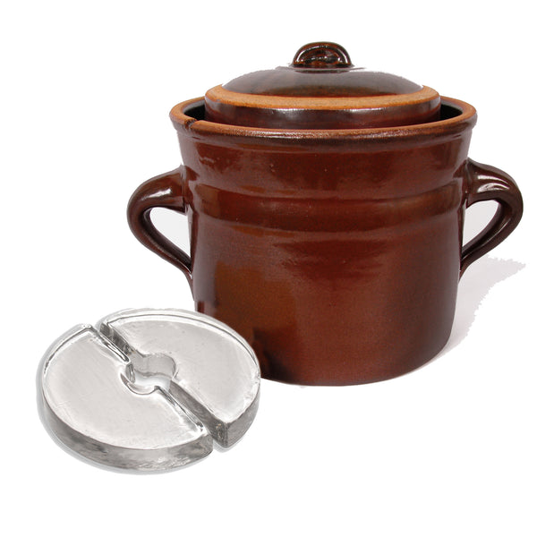 Rustic Fermenting Crock Brown with Weights, or 10L - Stone Creek Trading, LTD.